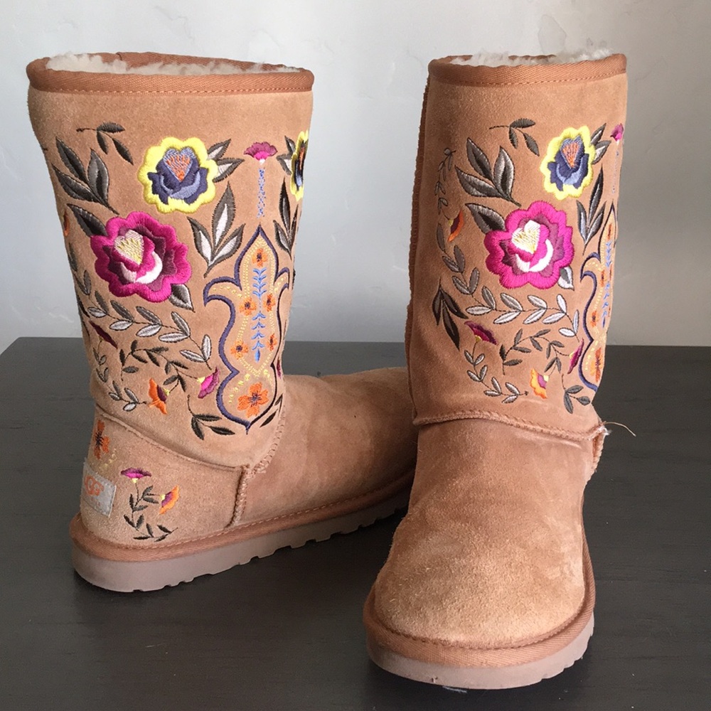 Floral embroidery UGG boots